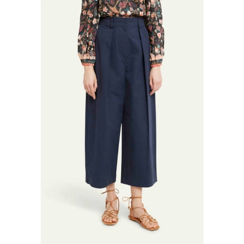Ulla Johnson Emery Wide Leg Cropped Cotton Pant Navy Blue Women Sz 0‎